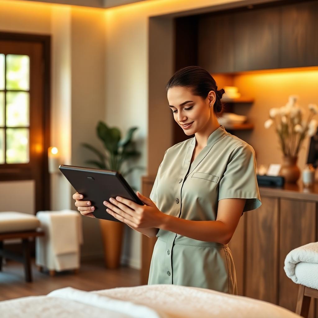 Team member reviewing the schedule on a tablet